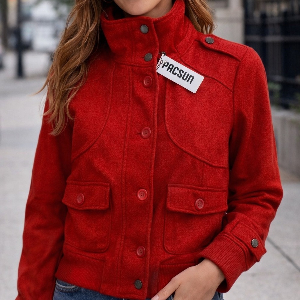 PacSun Sound & Matter NWT Military Jacket Size L Women's Red Jacket Moto Style